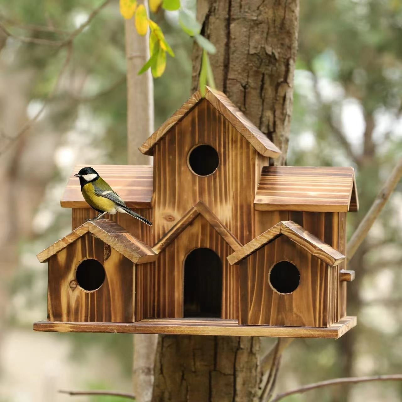 Multi-Level Wooden Birdhouse